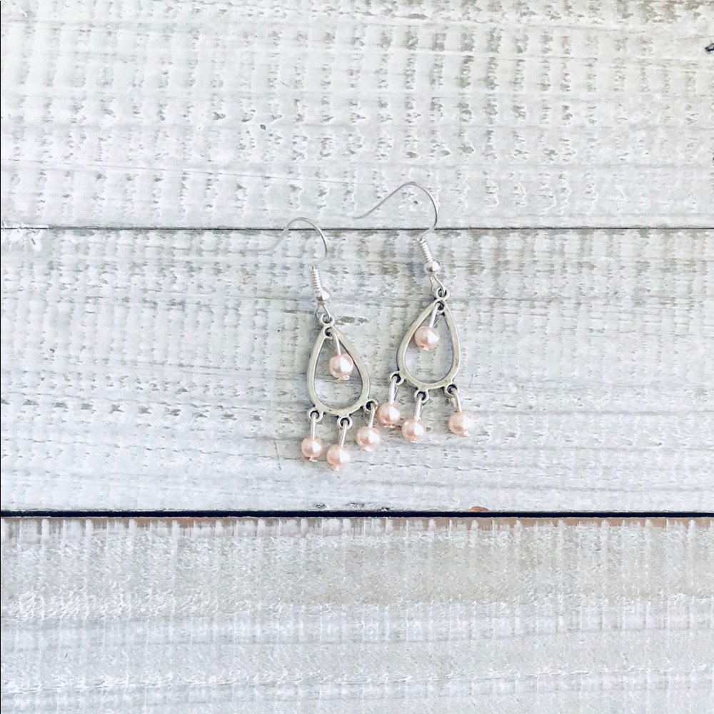Bohemian Pink Pearl Teardrop Silver Earrings NWT